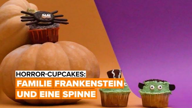 Horror-Cupcakes: Herr und Frau Frankenstein und ein Spinnenmuffin