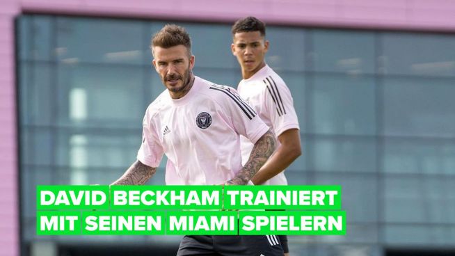 David Beckham schießt ein gekonntes Tor beim Inter Miami Training